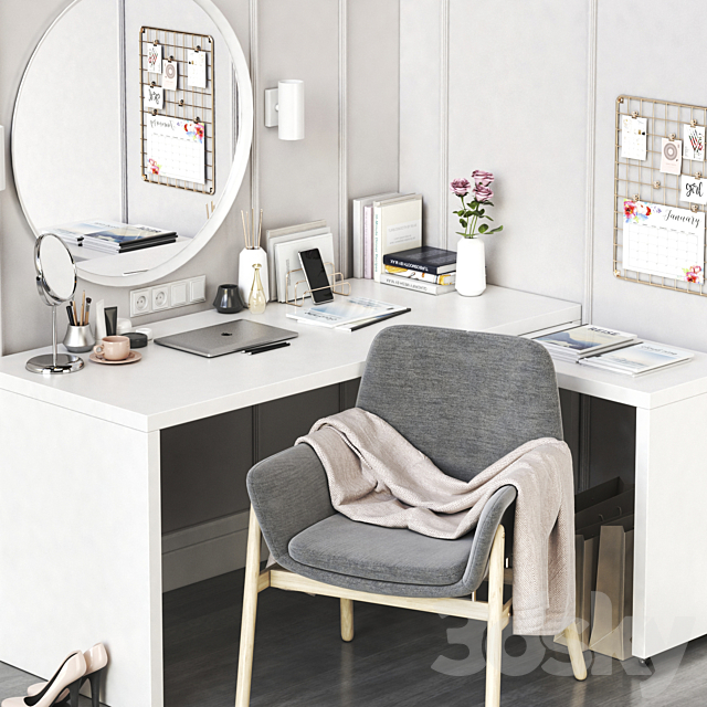 IKEA MALM corner dressing table and workplace 3DS Max Model - thumbnail 2