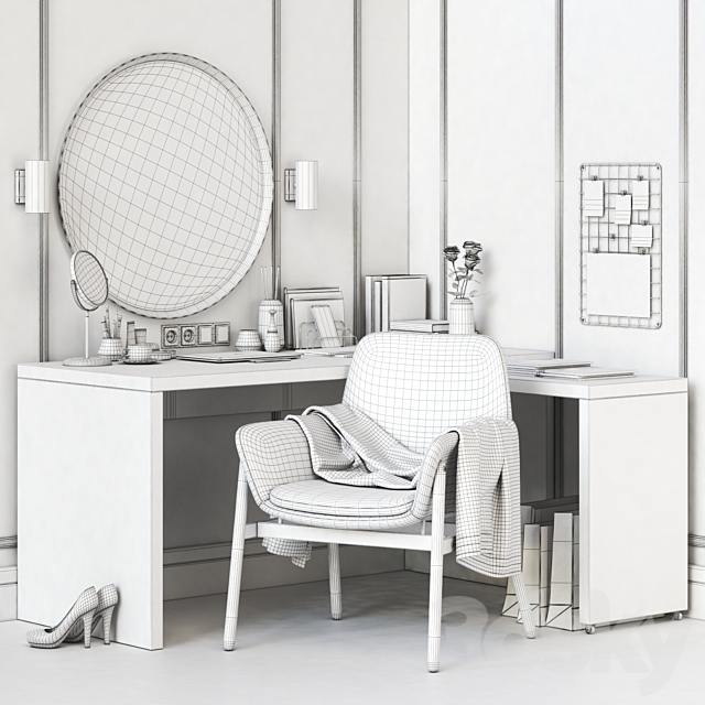 IKEA MALM corner dressing table and workplace 3DS Max Model - thumbnail 3