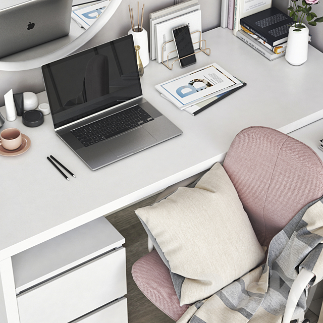 IKEA MALM corner workplace 3DS Max Model - thumbnail 2