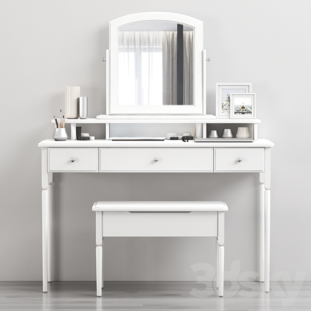 IKEA TYSSEDAL Dressing table with mirror and storage stool white 3DS Max Model - thumbnail 2