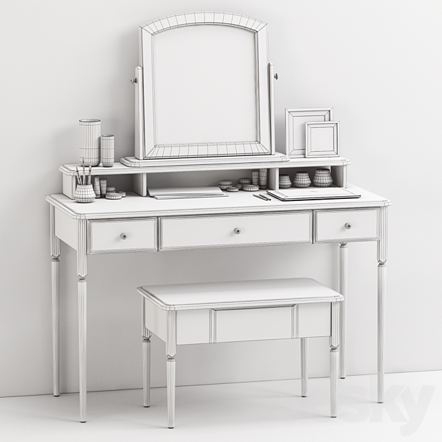 IKEA TYSSEDAL Dressing table with mirror and storage stool white 3DS Max Model - thumbnail 3