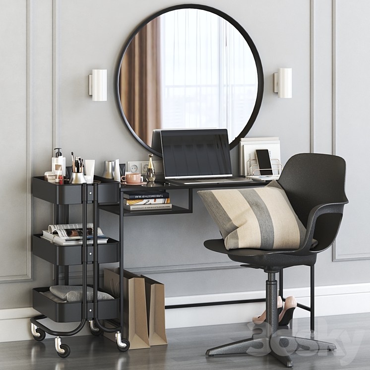 IKEA VITTSJO dressing table with ODGER chair and RASKOG cart 3DS Max - thumbnail 1