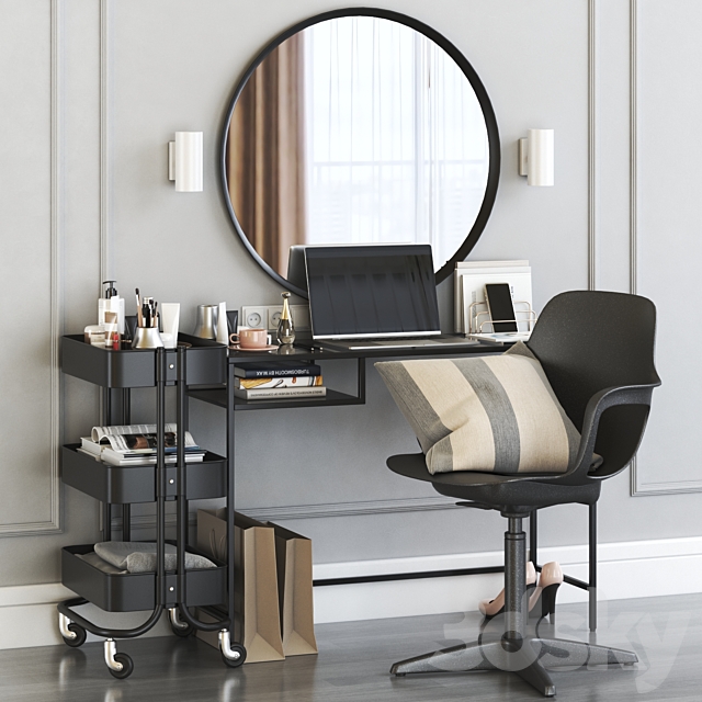 IKEA VITTSJO dressing table with ODGER chair and RASKOG cart 3DSMax File - thumbnail 1