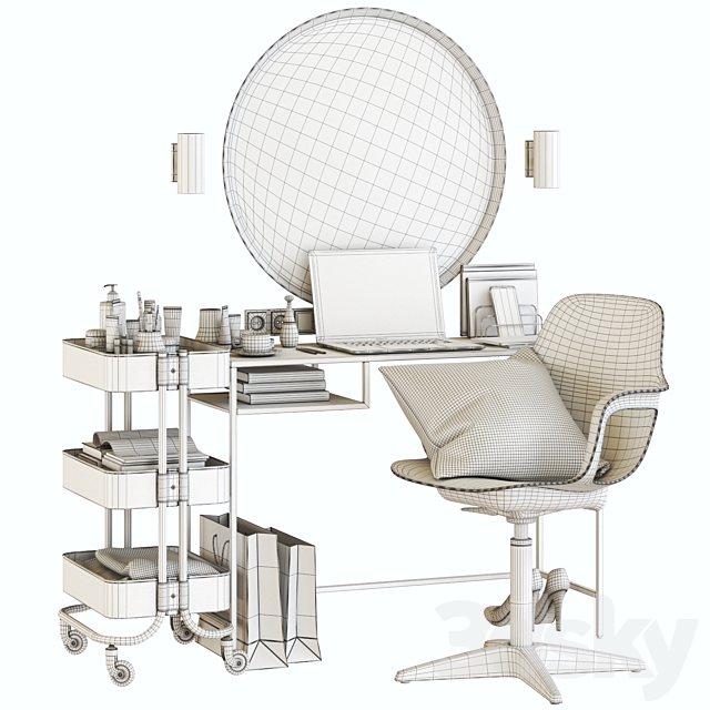 IKEA VITTSJO dressing table with ODGER chair and RASKOG cart 3DSMax File - thumbnail 3