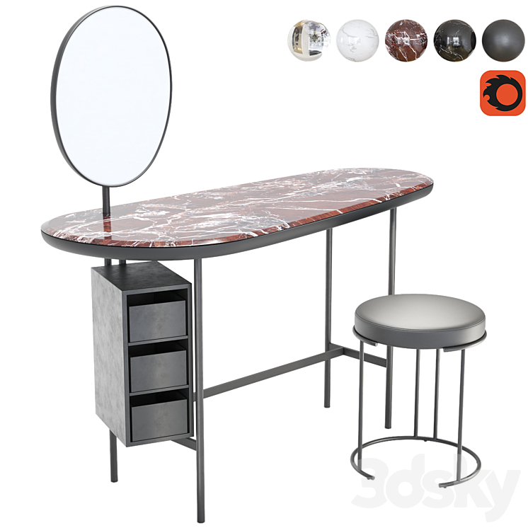 Living Divani Pebble + Nina dressing table and stool 3DS Max - thumbnail 1