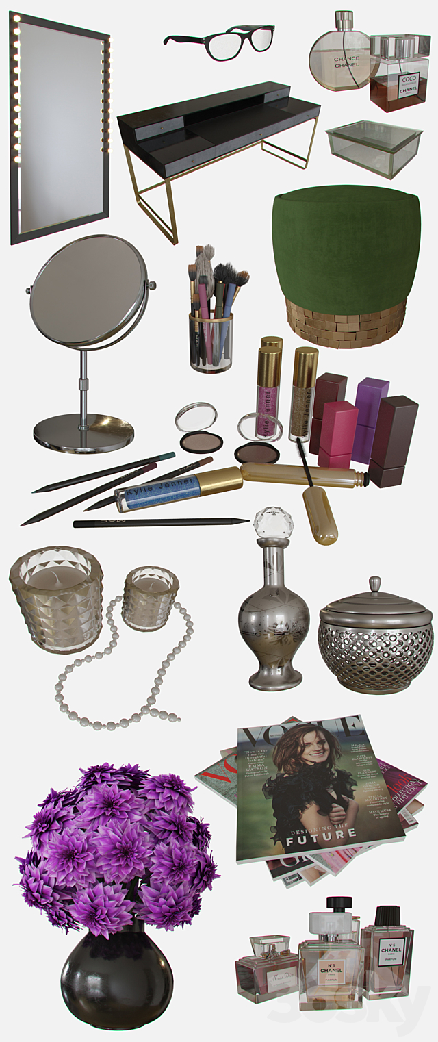 MakeUP Dressing Table Decorative Set Set_01 3DSMax File - thumbnail 2