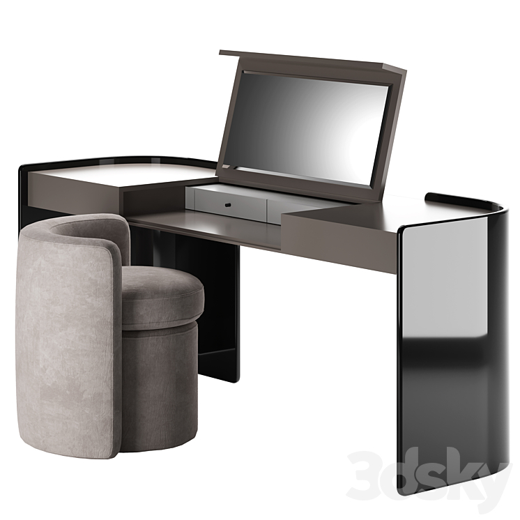 Modern Make Up Table with Pouf 3DS Max Model - thumbnail 1