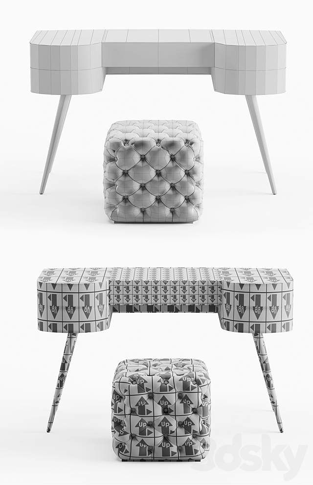 Porada Micol dressing table and Alcide pouf 3DS Max Model - thumbnail 5