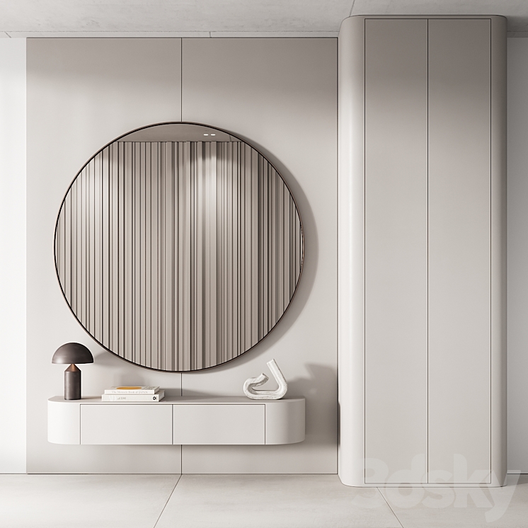 144 hallway zone 03 minimal modern with circle mirror 01 3DS Max Model - thumbnail 1