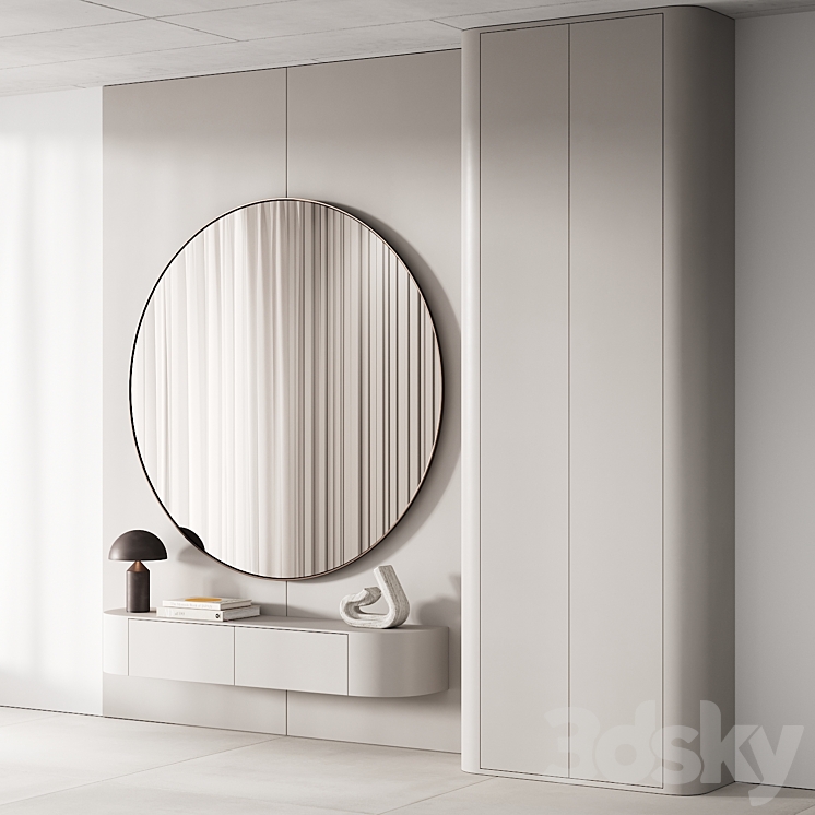 144 hallway zone 03 minimal modern with circle mirror 01 3DS Max Model - thumbnail 2