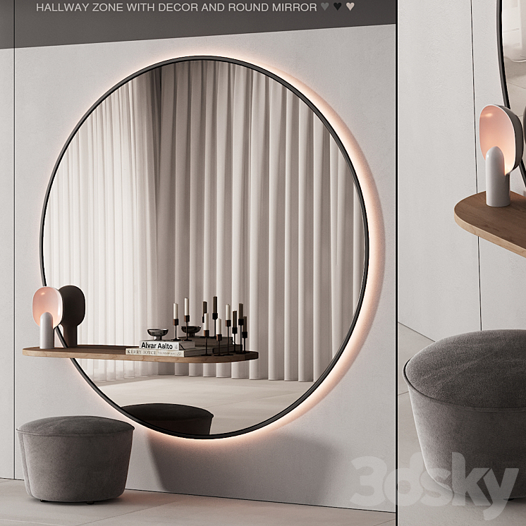 229 hallway zone 06 large round minimal round mirror 01 3DS Max Model - thumbnail 1