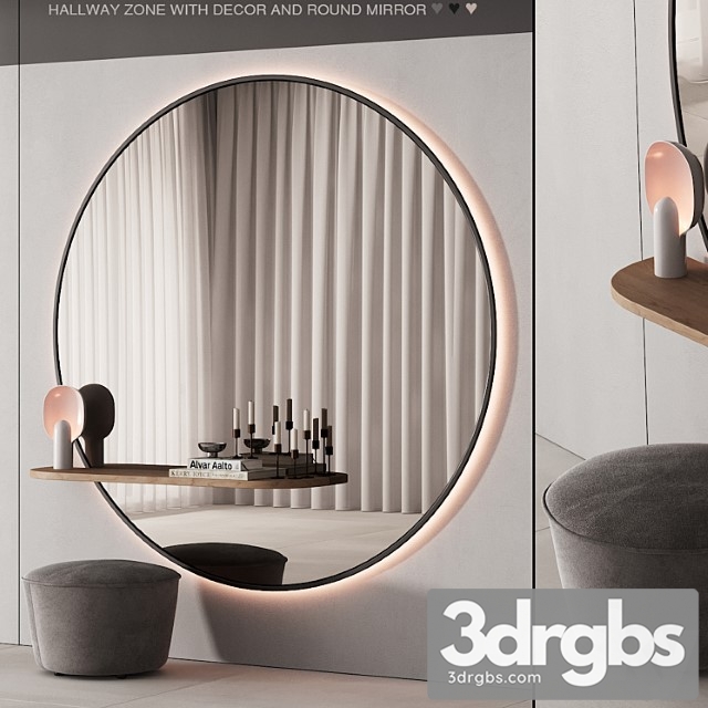 229 Hallway Zone 06 Large Round Minimal Round Mirror 01 3dsmax Download - thumbnail 1