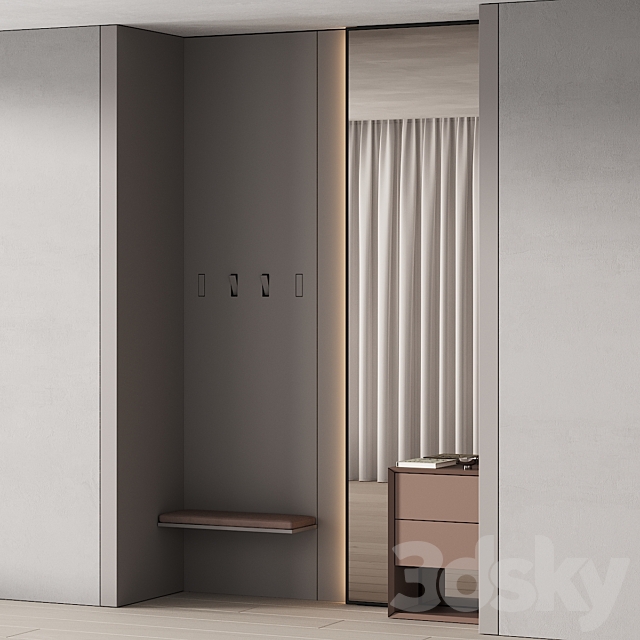 246 hallway zone 08 minimal hall with big stand mirror 01 3DS Max Model - thumbnail 3