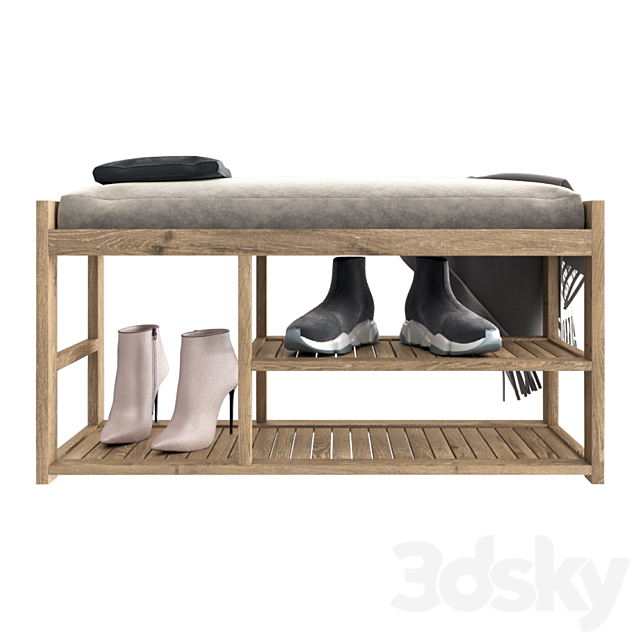 Bench with shelf for shoes 3ds Max - thumbnail 2