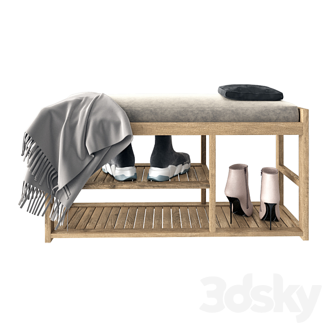 Bench with shelf for shoes 3ds Max - thumbnail 3