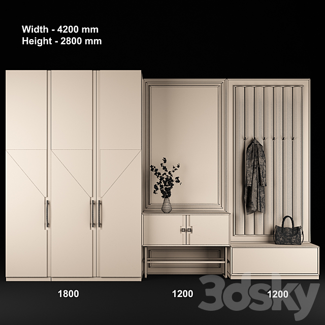 Furniture composition for hallway 65 3DSMax File - thumbnail 3