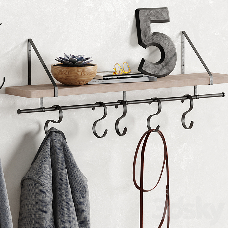 Hallway Floor Hanger Shelf Bench Pottery Barn Bag 3DS Max Model - thumbnail 2