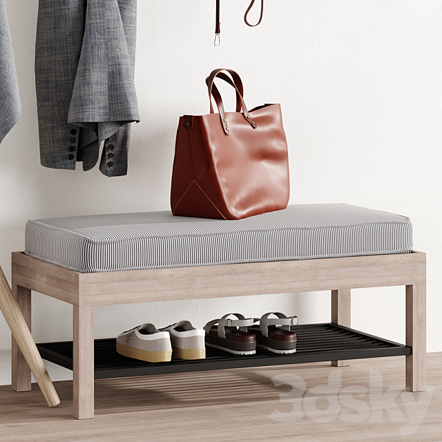 Hallway. Floor Hanger Shelf. Bench Pottery Barn Bag 3DSMax File - thumbnail 3