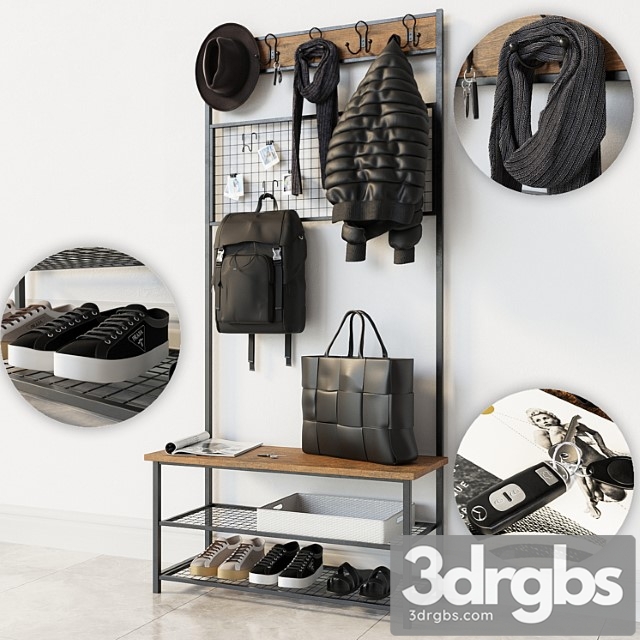 Hallway industrial shoe rack bench wardrobe 2 3dsmax Download - thumbnail 1