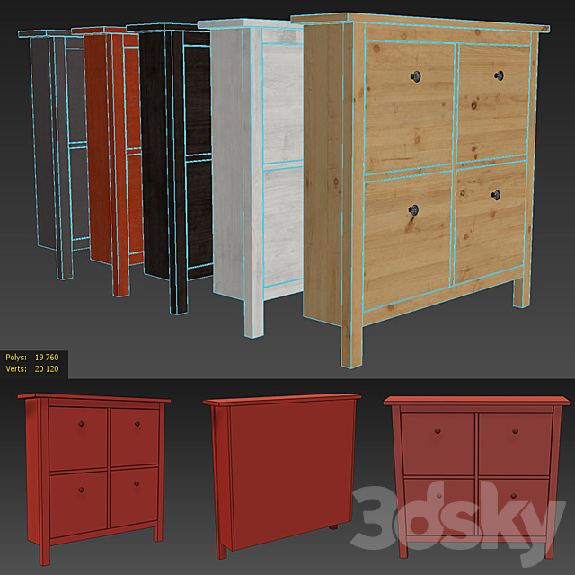 IKEA HEMNES Shoe cabinet with 4 compartments 3DSMax File - thumbnail 7