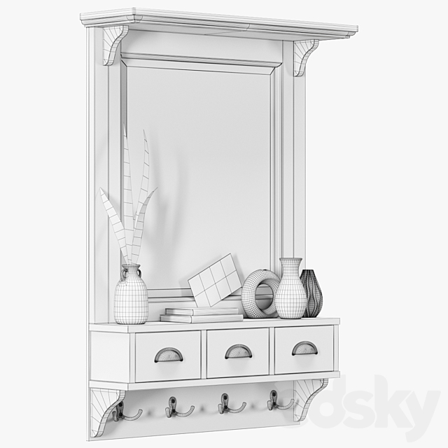 Pottery Barn Classic Entryway Mirror Organizer 3DS Max Model - thumbnail 3