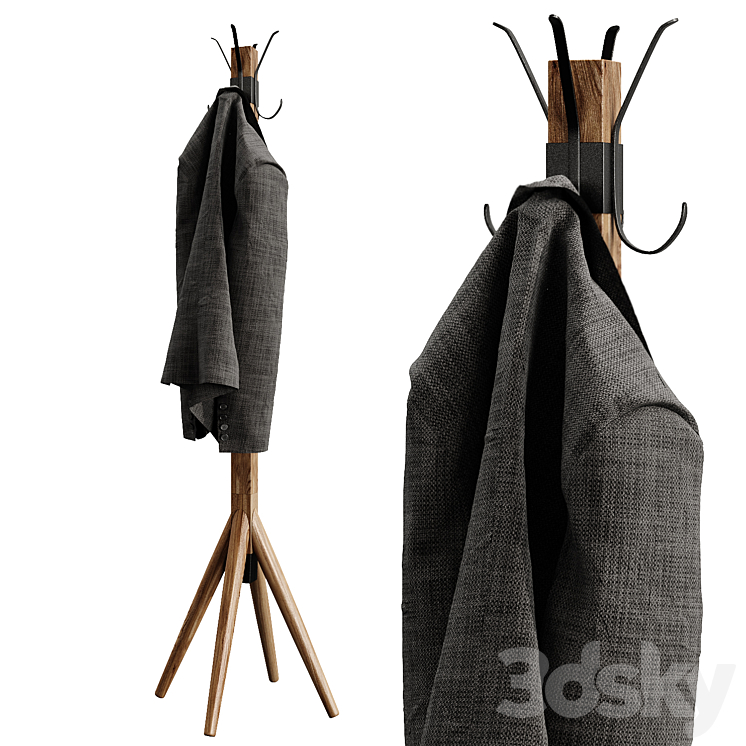 Wooden floor hanger jacket clothes hallway 3DS Max Model - thumbnail 1