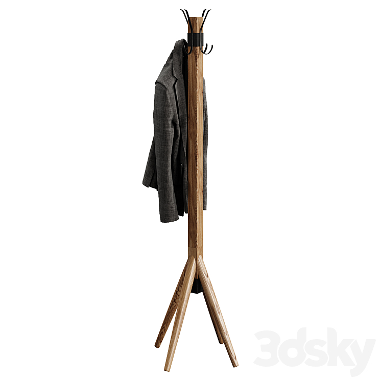 Wooden floor hanger jacket clothes hallway 3DS Max Model - thumbnail 2