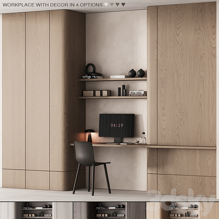 218 office furniture 05 workplace 01 minimal scandi 4 options 3DS Max Model - thumbnail 1