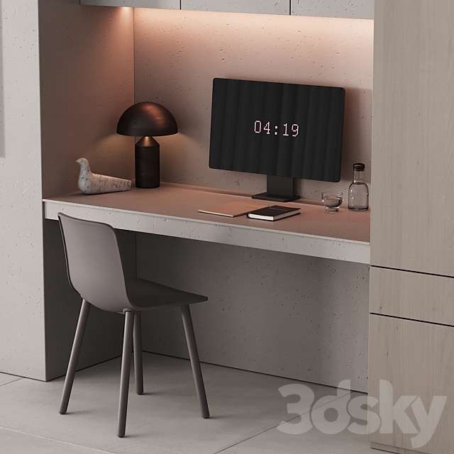 220 office furniture 06 workplace 02 minimal gray stucco 3DS Max Model - thumbnail 2