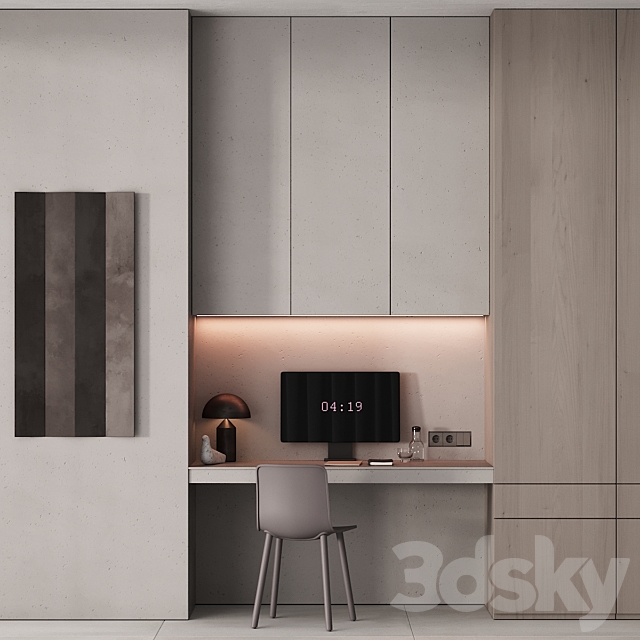 220 office furniture 06 workplace 02 minimal gray stucco 3DS Max Model - thumbnail 3