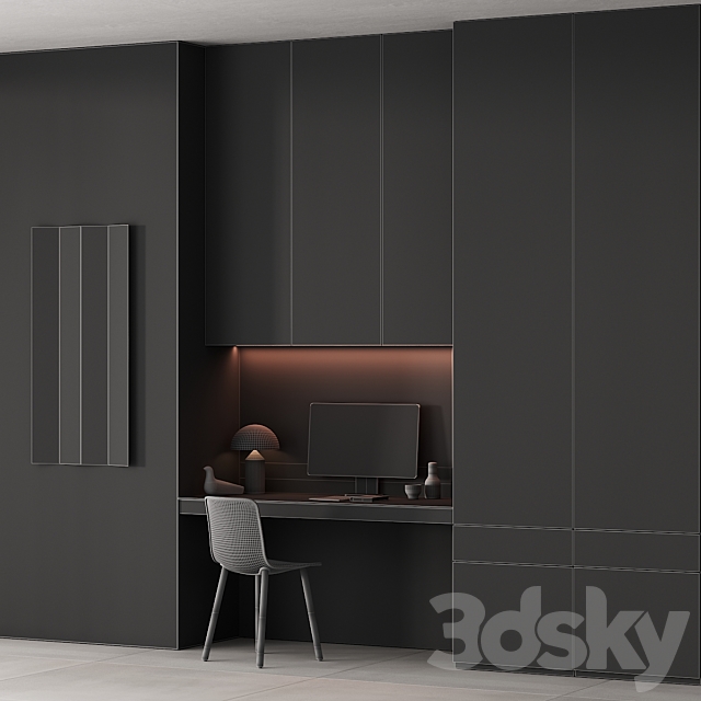 220 office furniture 06 workplace 02 minimal gray stucco 3DS Max Model - thumbnail 6