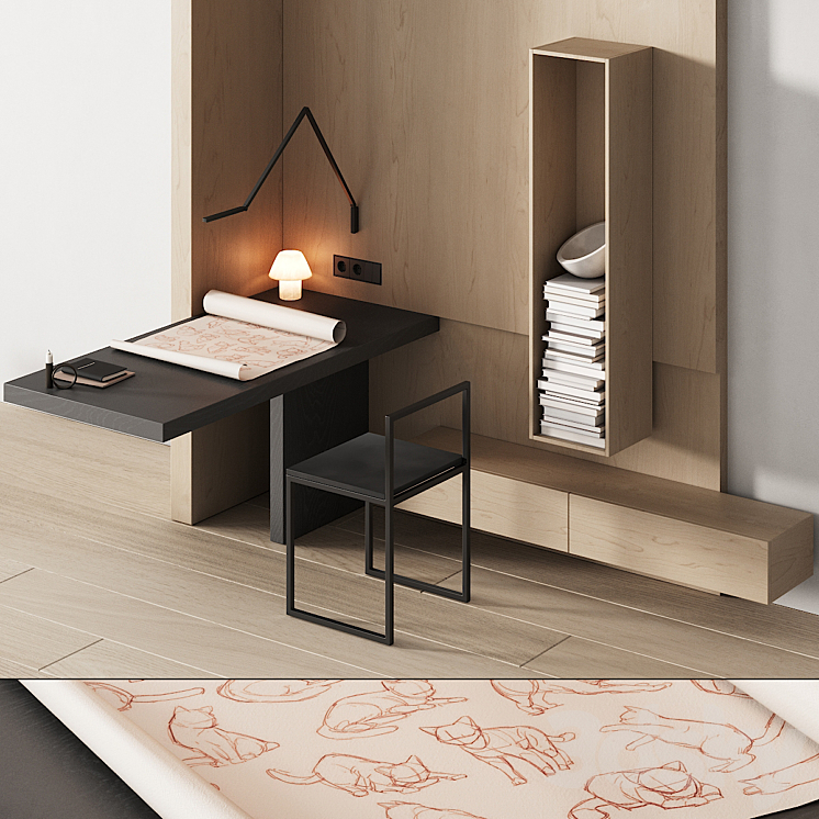 243 office furniture 08 workplace 04 minimal angle zone with cat drawing 01 3DS Max - thumbnail 2