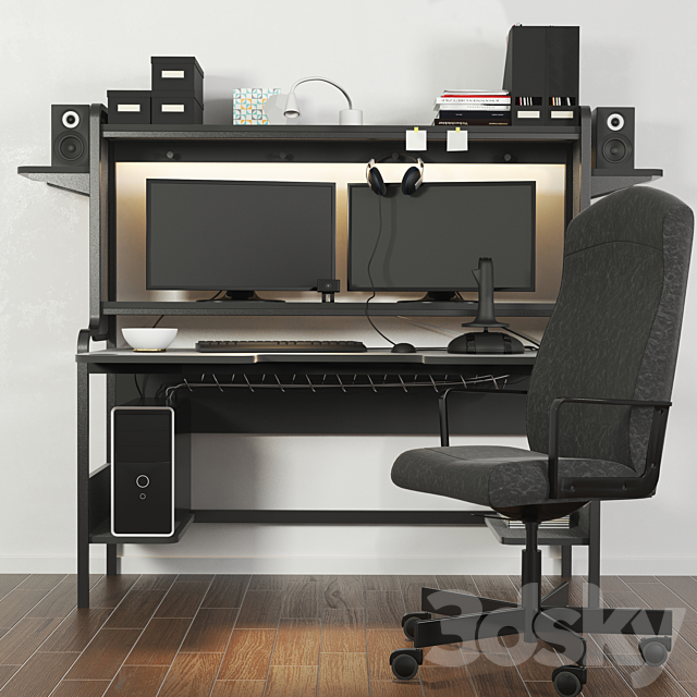 A set of office furniture in a minimalist style with a computer. Books. stationery 3DSMax File - thumbnail 1