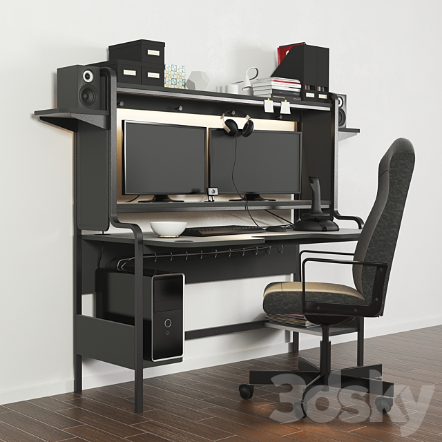 A set of office furniture in a minimalist style with a computer. Books. stationery 3DSMax File - thumbnail 2