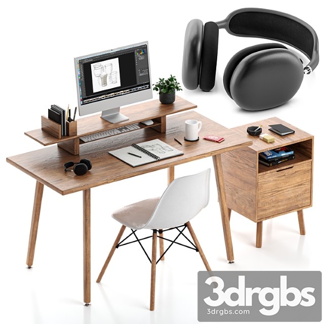 Apple Wooden Workplace Home Office 1 3dsmax Download - thumbnail 1