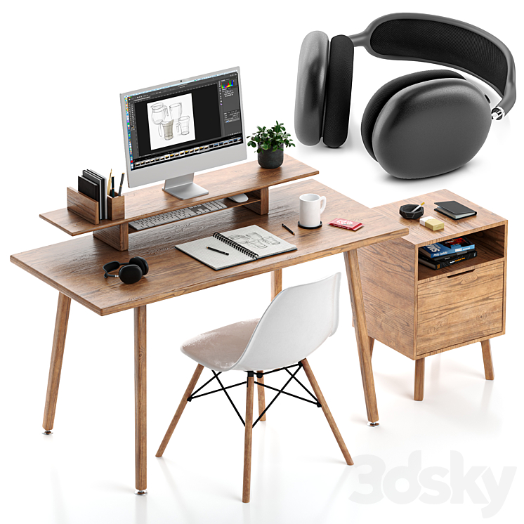 Apple Wooden WorkPlace Home Office 3DS Max Model - thumbnail 1