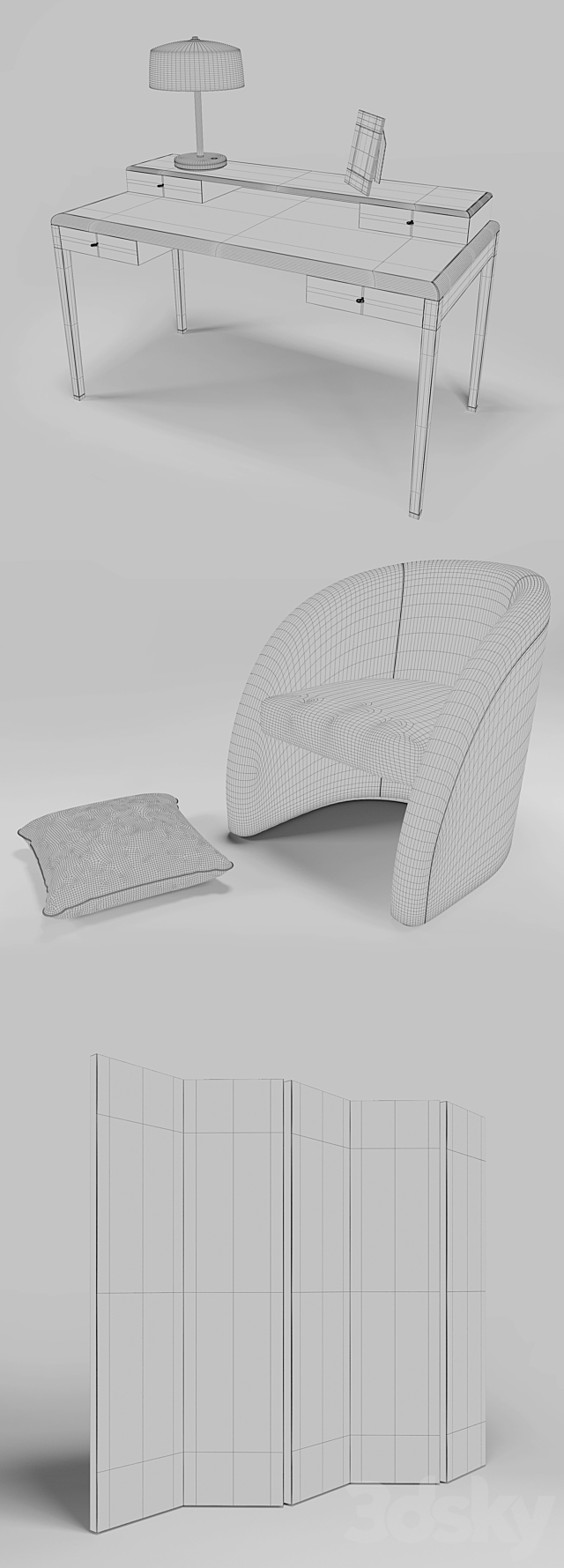 armani casa desk set 3ds Max - thumbnail 3