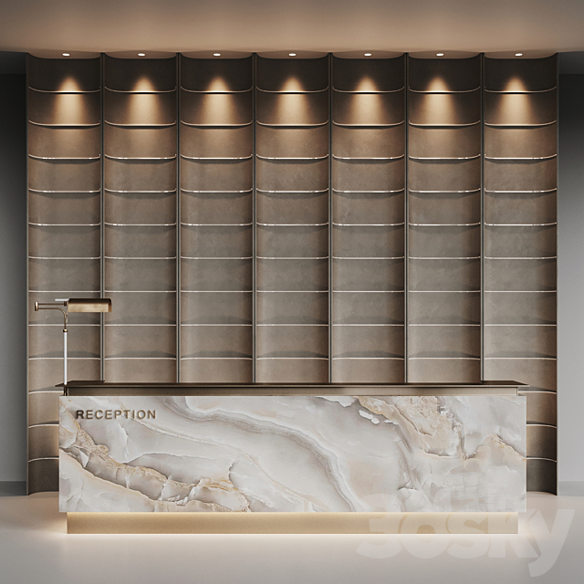 Beige marble hotel reception 3ds Max - thumbnail 3