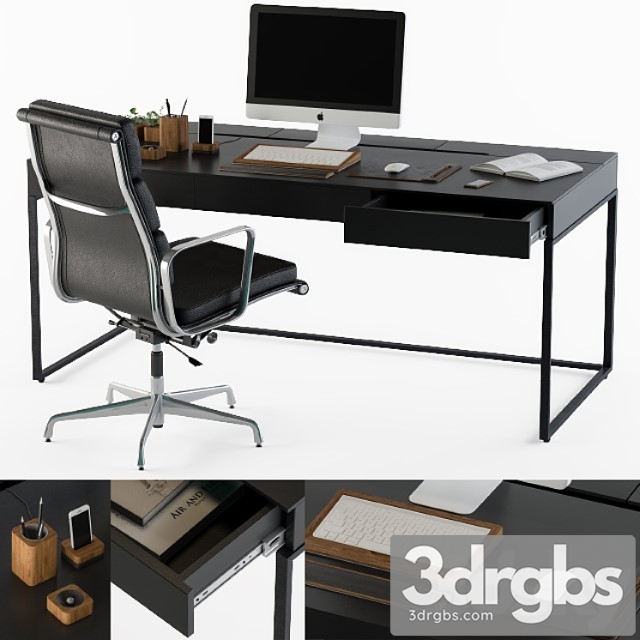 Black office desk set 2 3dsmax Download - thumbnail 1