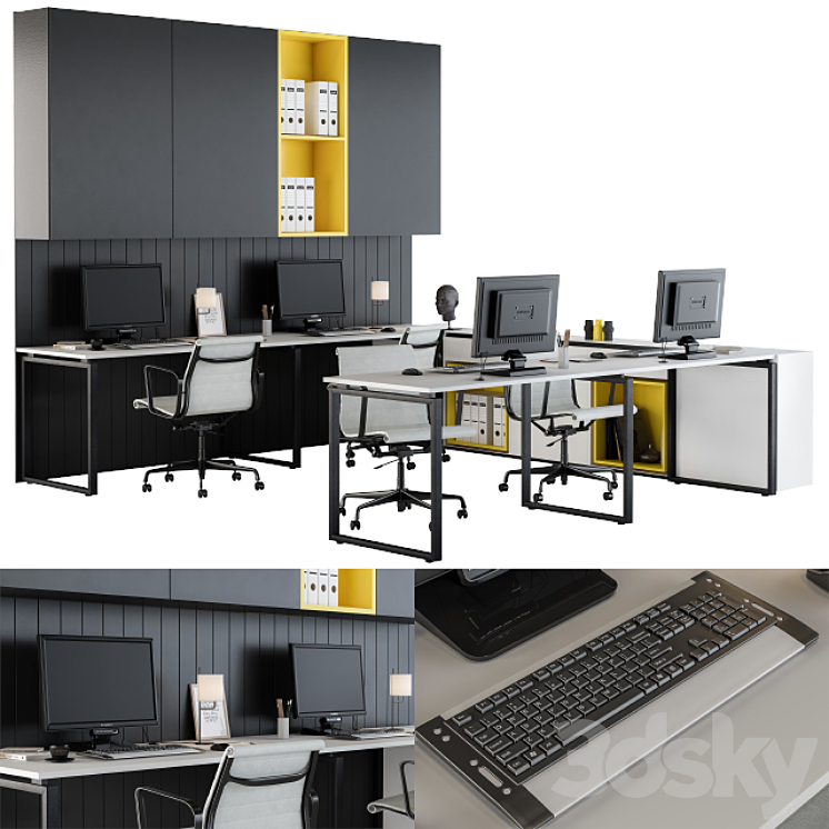 Black White Yellow WorkPlace 3DS Max - thumbnail 1