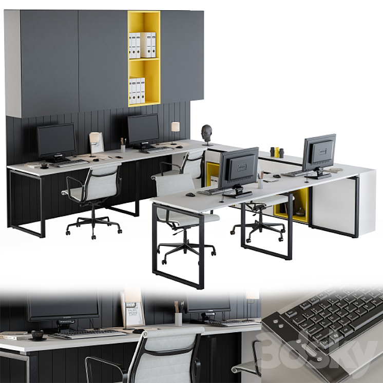 Black White Yellow WorkPlace 3DS Max - thumbnail 2