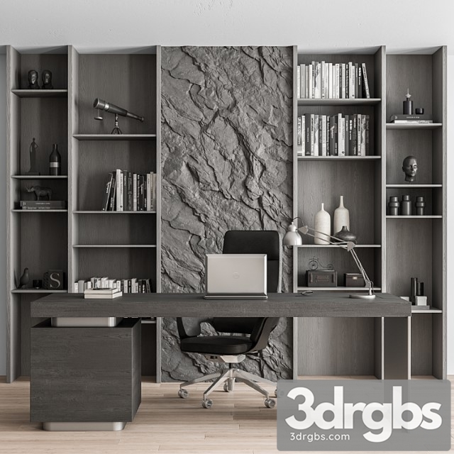 Boss Desk and Library Gray Set Office Furniture 284 3dsmax Download - thumbnail 1