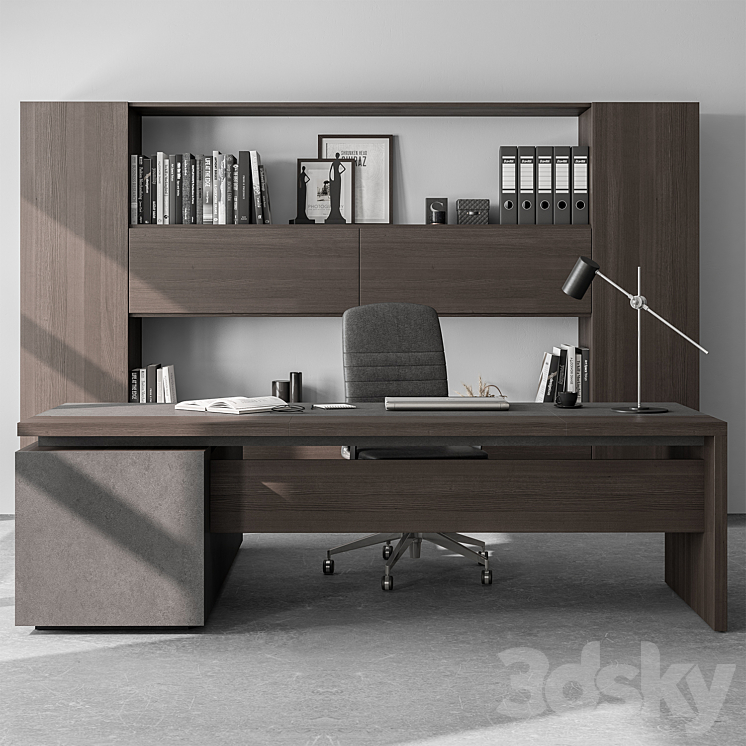 Boss Desk and Library Wooden Set – Office Furniture 298 3DS Max Model - thumbnail 1