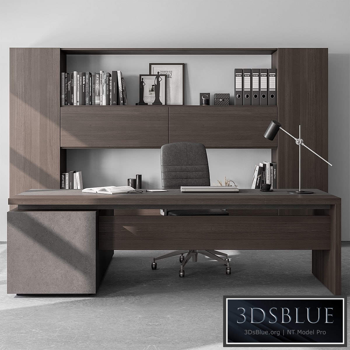 Boss Desk and Library Wooden Set – Office Furniture 298 3DS Max - thumbnail 3