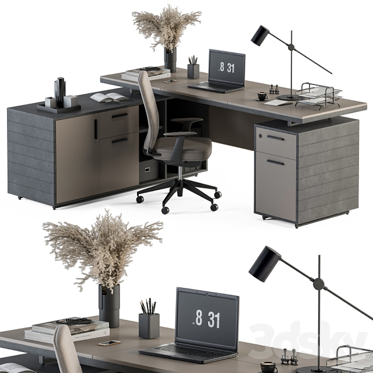 Boss Desk Cream and Black – Office Furniture 255 3DS Max Model - thumbnail 1