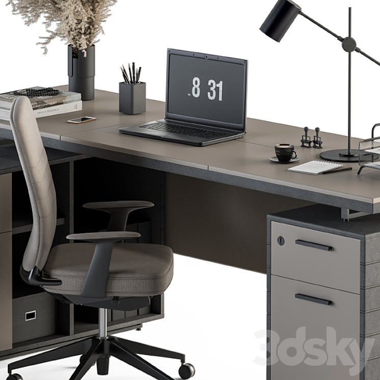 Boss Desk Cream and Black – Office Furniture 255 3DS Max Model - thumbnail 2