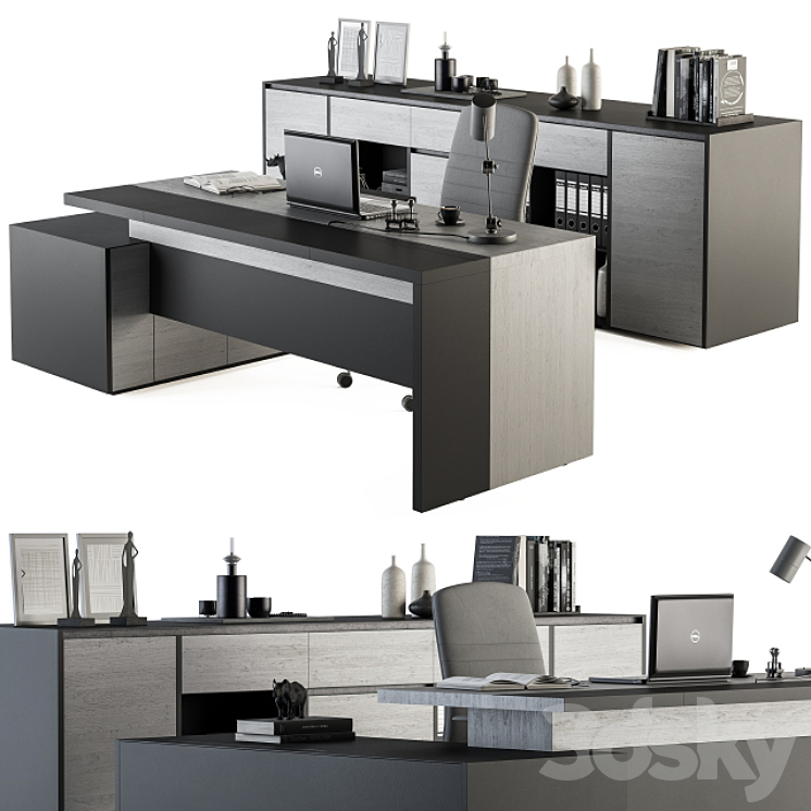 Boss Desk Gray Wood and Black – Office Furniture 248 3DS Max - thumbnail 1