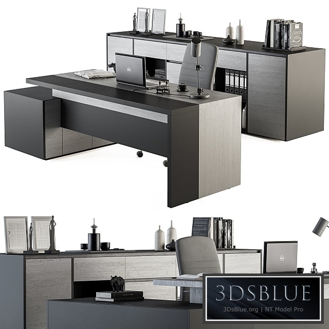 Boss Desk Gray Wood and Black – Office Furniture 248 3DS Max - thumbnail 3