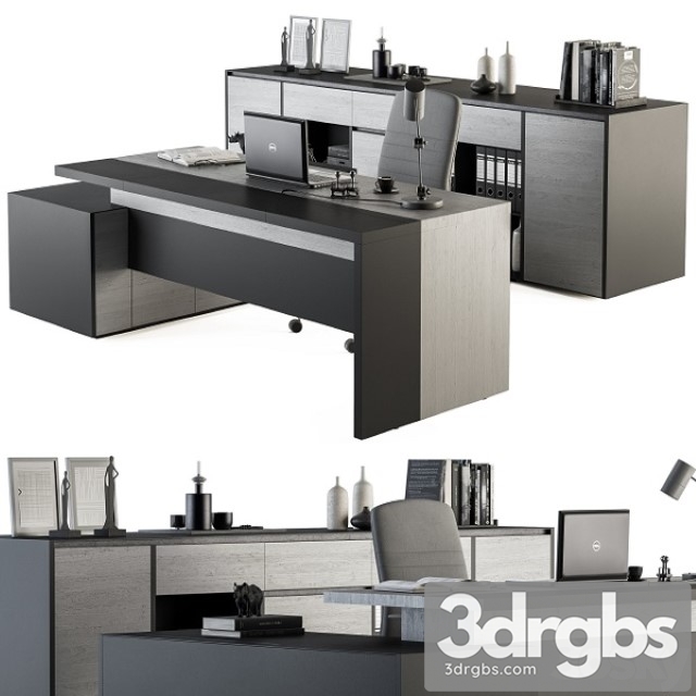 Boss Desk Gray Wood and Black Office Furniture 248 3dsmax Download - thumbnail 1