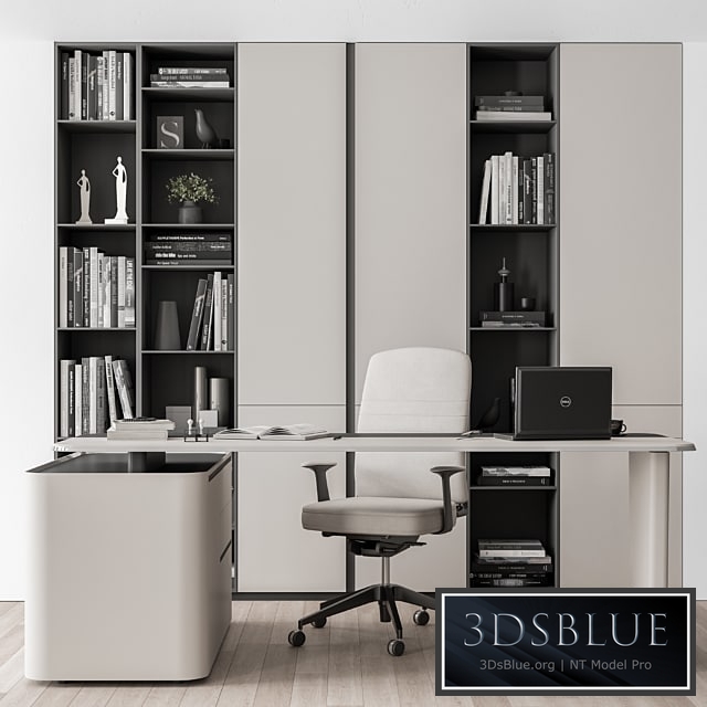 Boss Desk with Library Black and White Table – Office Furniture 285 3DS Max - thumbnail 3